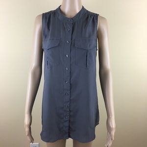 J CREW 6 Blouse Sleeveless Gray Pockets Button Up